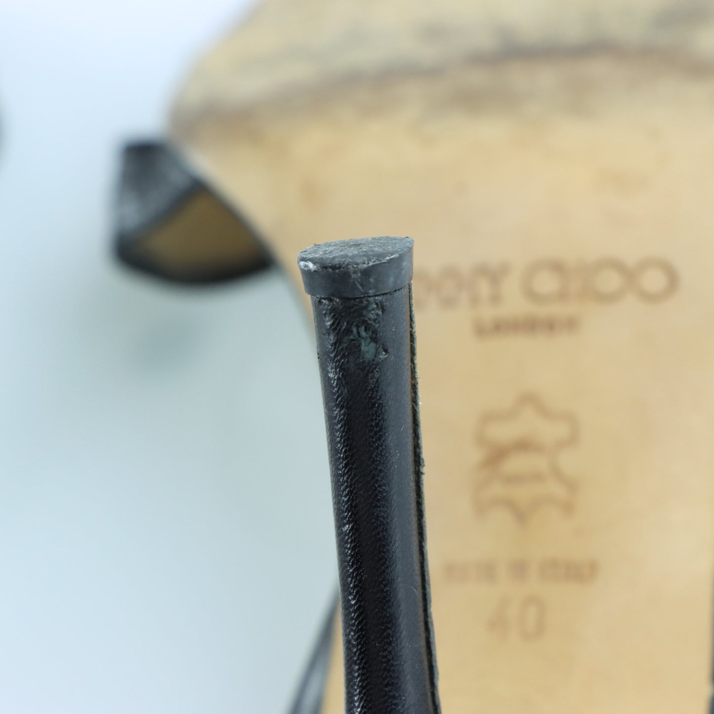 JIMMY CHOO Black Leather Italian Made Tie Strap Sandal Heels (40)