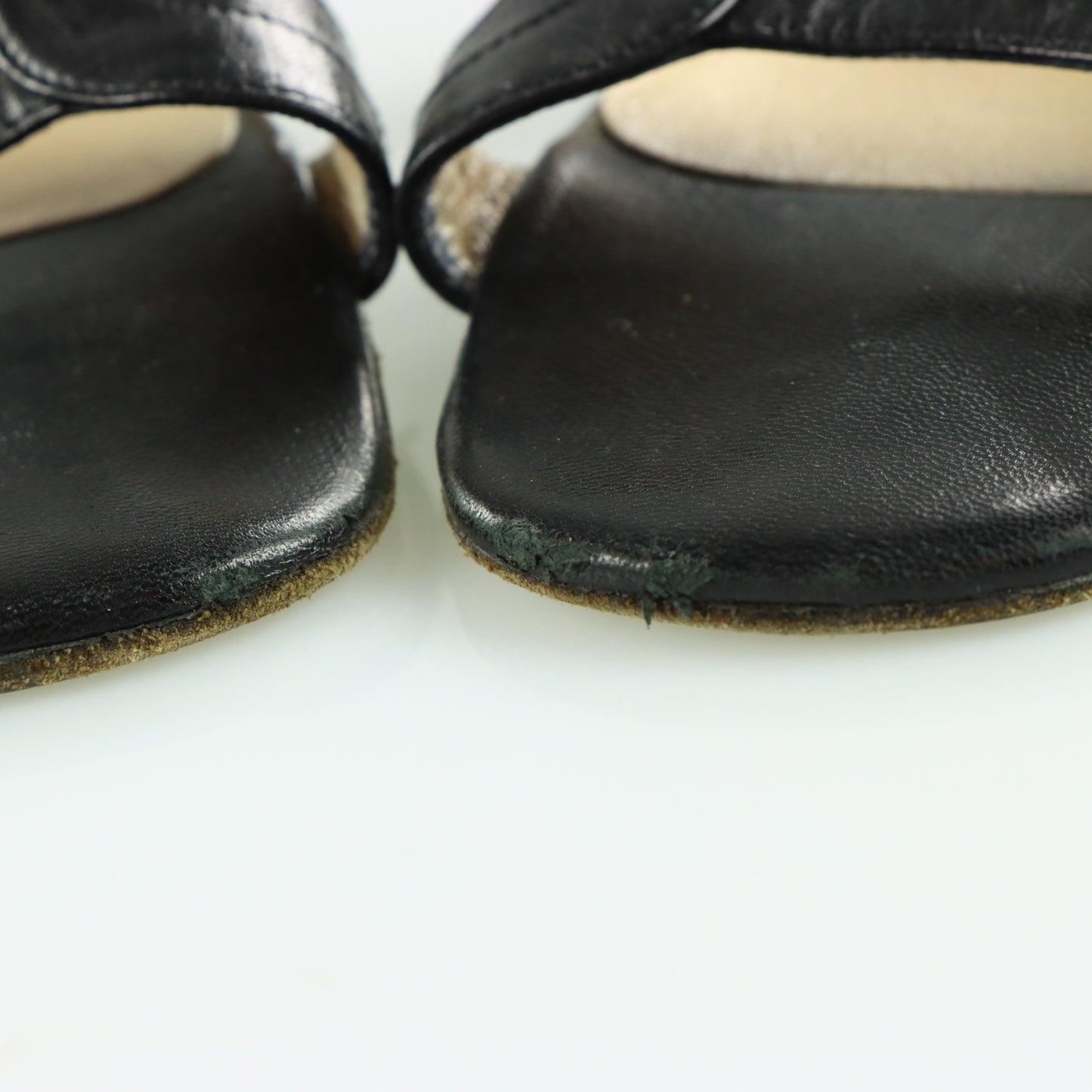 JIMMY CHOO Black Leather Italian Made Tie Strap Sandal Heels (40)