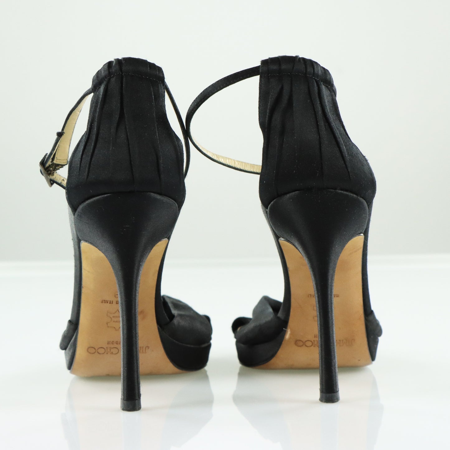 JIMMY CHOO Black Satin Adjustable Strap Stiletto Sandal Heels Italian Made (39)