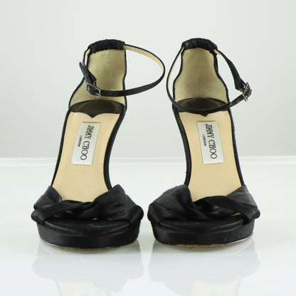 JIMMY CHOO Black Satin Adjustable Strap Stiletto Sandal Heels Italian Made (39)