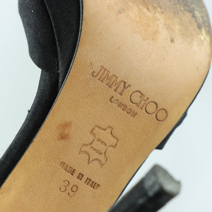 JIMMY CHOO Black Satin Adjustable Strap Stiletto Sandal Heels Italian Made (39)