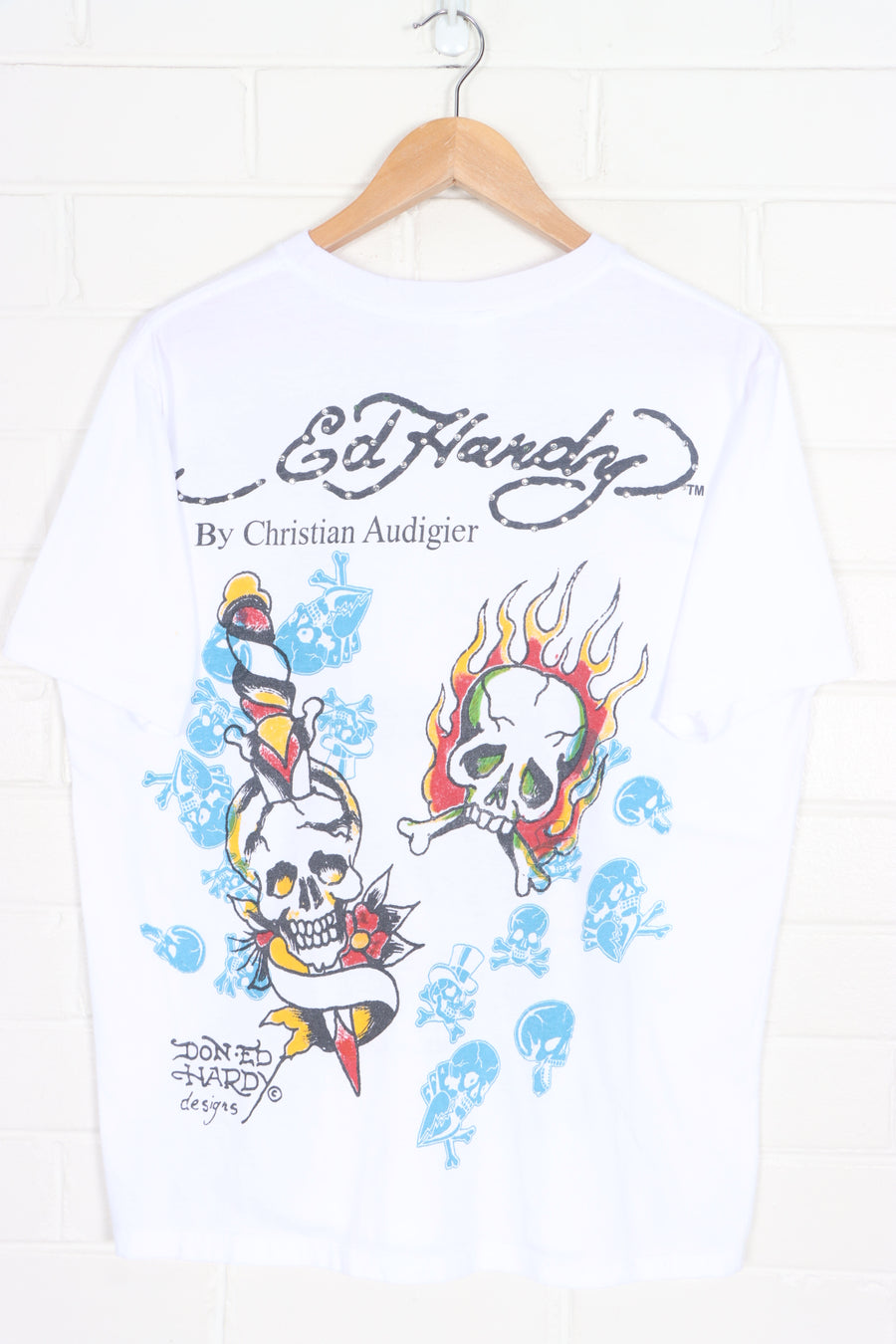 ED HARDY Christian Audigier Skulls Front Back T-Shirt (L)