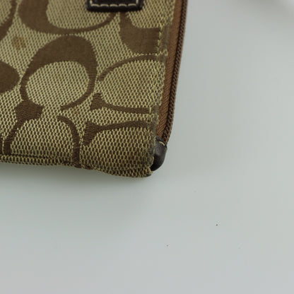 COACH Light Brown Canvas Monogram Zipper Wristlet