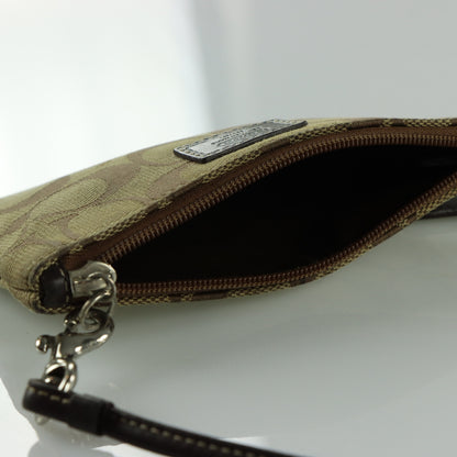 COACH Light Brown Canvas Monogram Zipper Wristlet