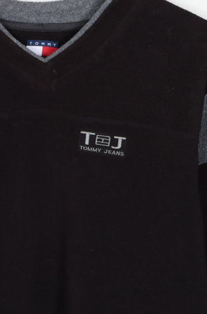 TOMMY HILFIGER JEANS Black & Grey V-Neck Fleece Pullover (L)