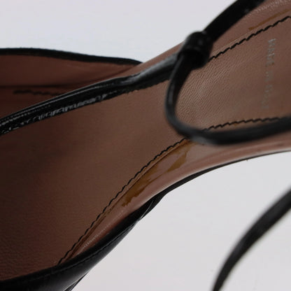 MIU MIU Patent Leather Bow Pointed Black Buckle Heels (39.5)