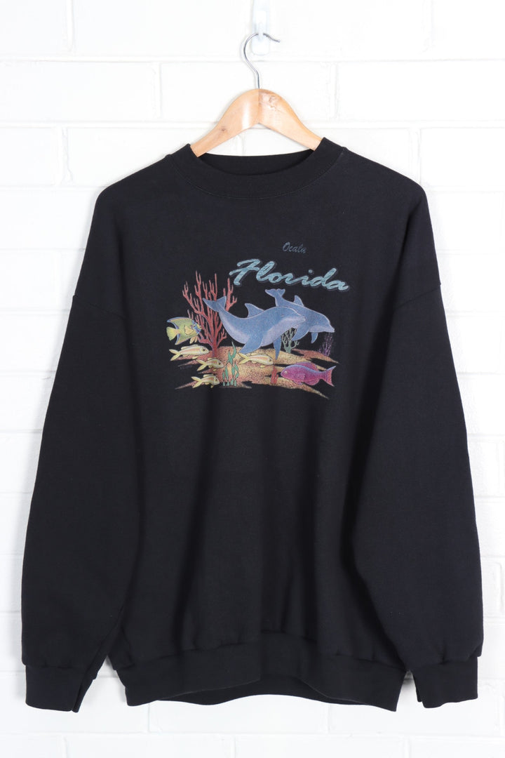 Dolphins and Sea Creatures Florida Black Sweatshirt (XL)