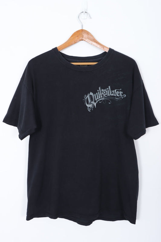 QUIKSILVER Surfwear Spell Out Y2K Logo Black Tee (L)