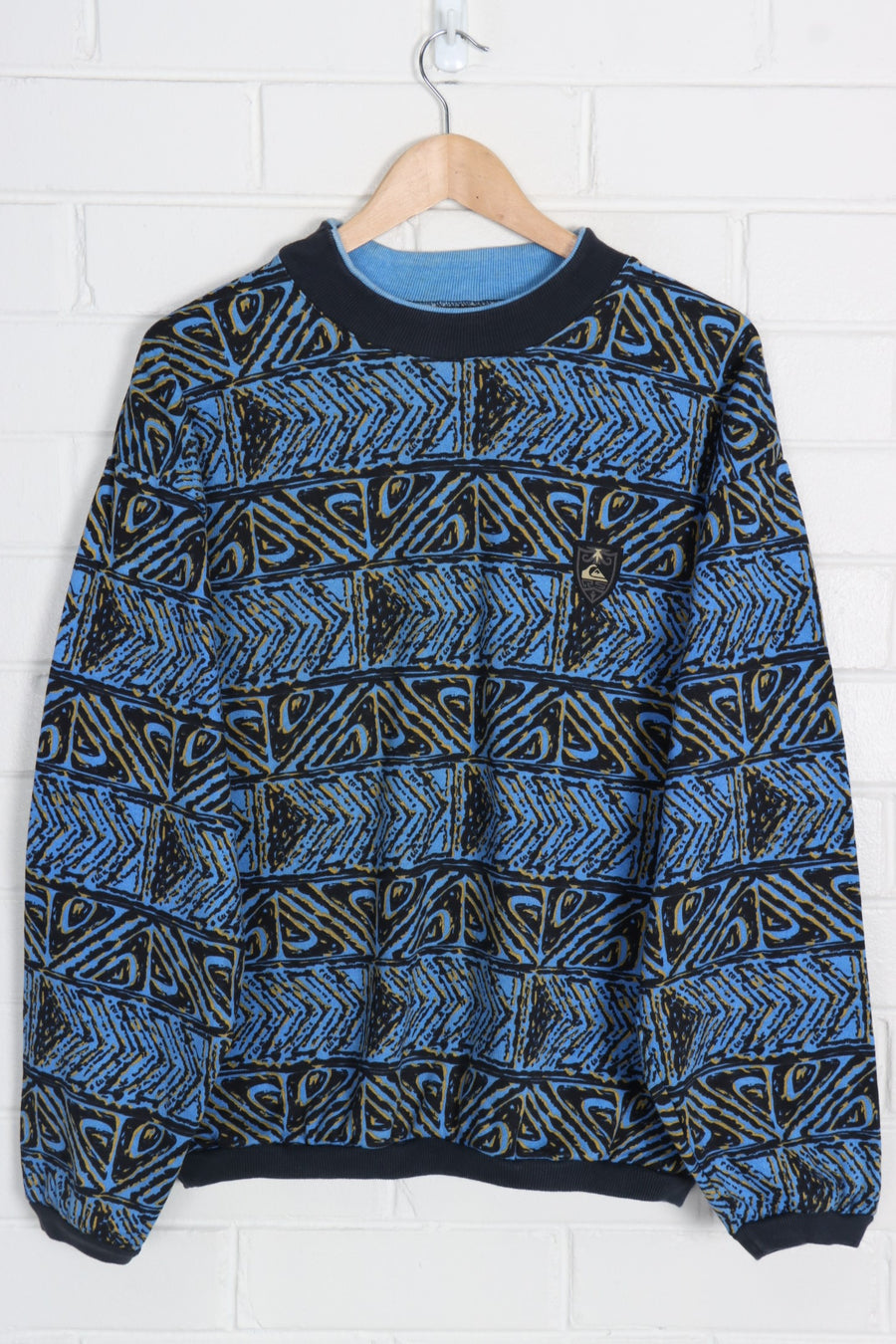 QUIKSILVER All Over Logo Print Blue & Black Surf Sweatshirt (L-XL)