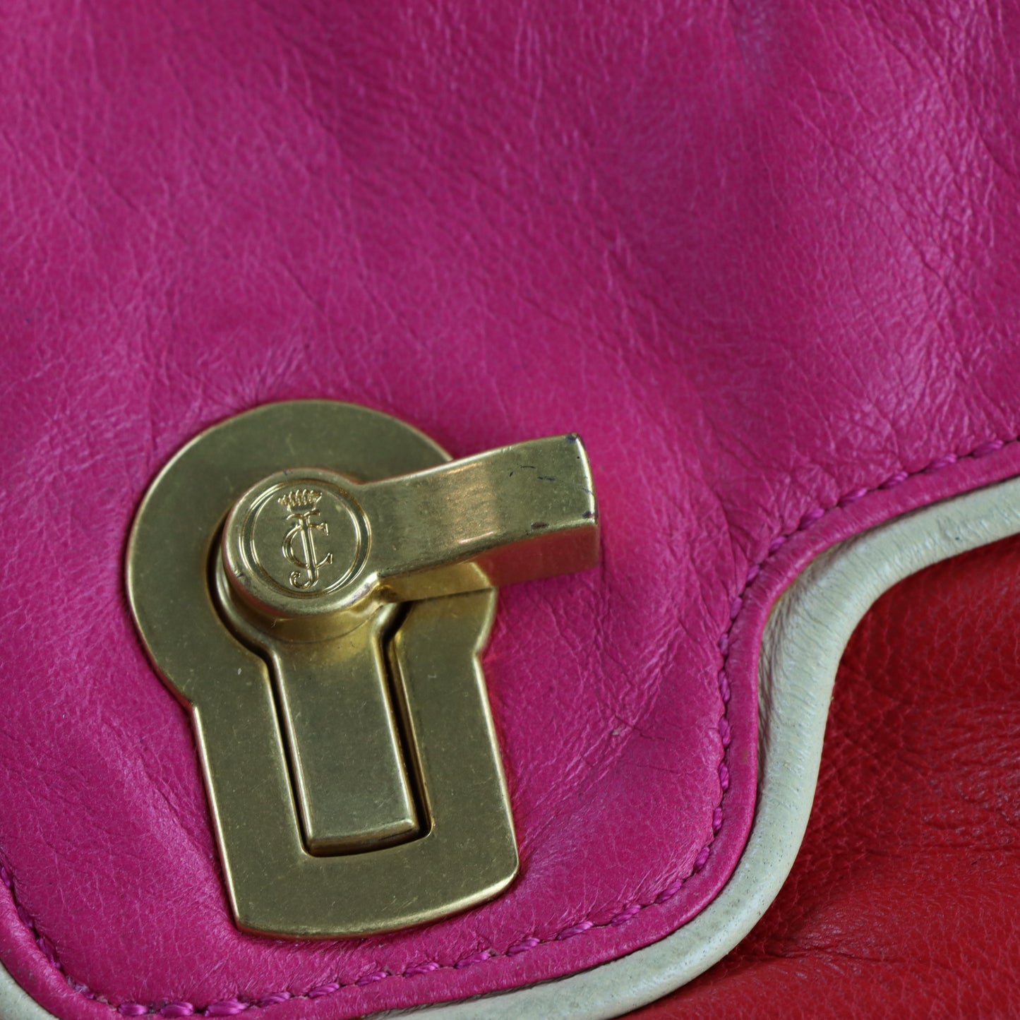 JUICY COUTURE Gold Twist Clasp Pink & Red Leather Cross Body Bag