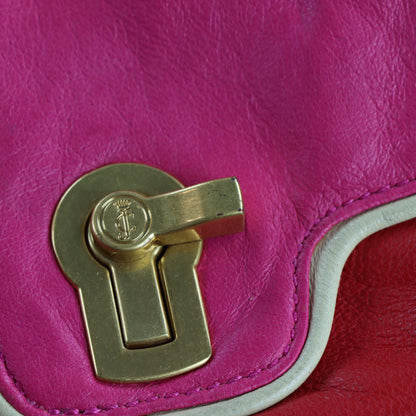JUICY COUTURE Gold Twist Clasp Pink & Red Leather Cross Body Bag