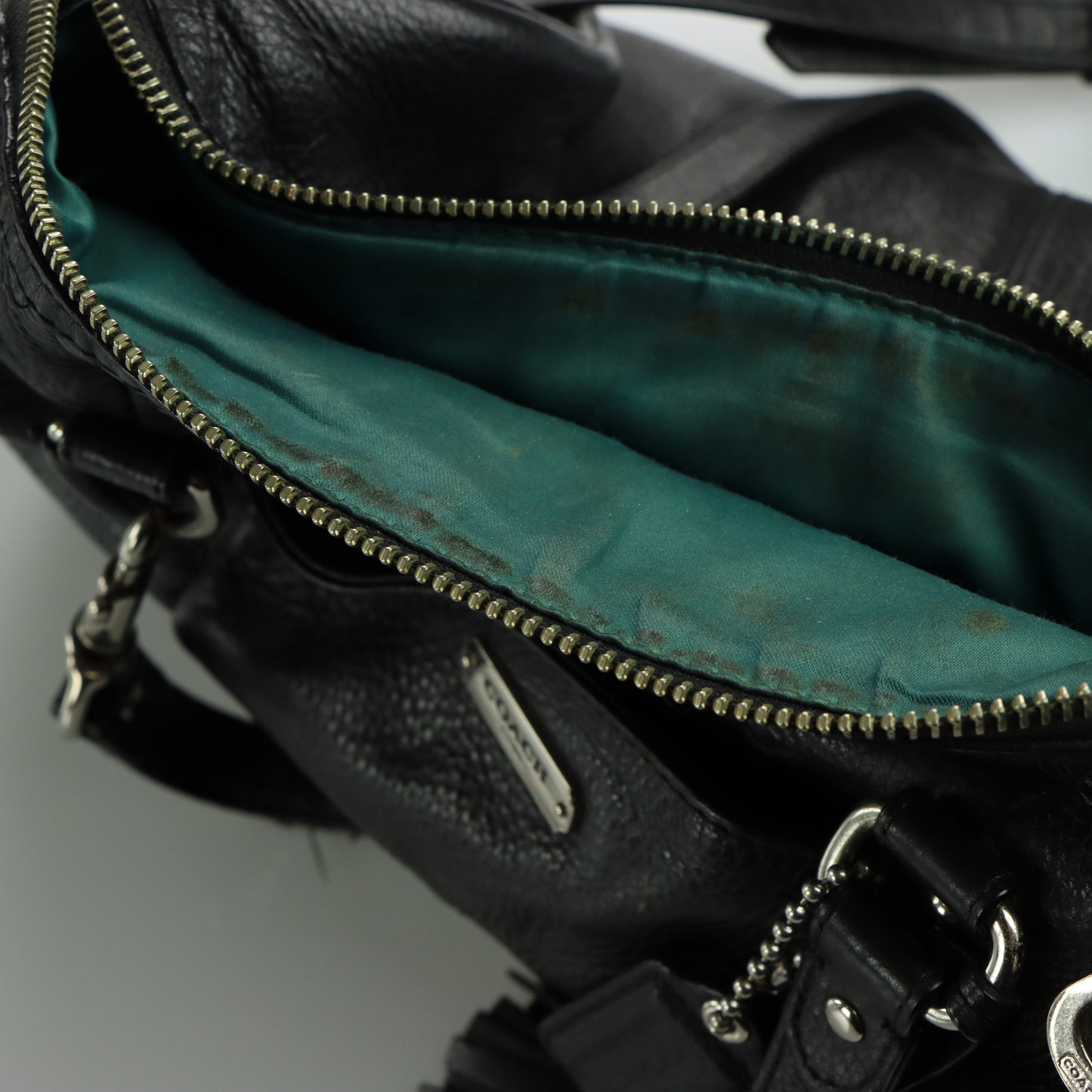 COACH 'Avery' Black Pebbled Leather Tassel Crossbody Satchel Handbag