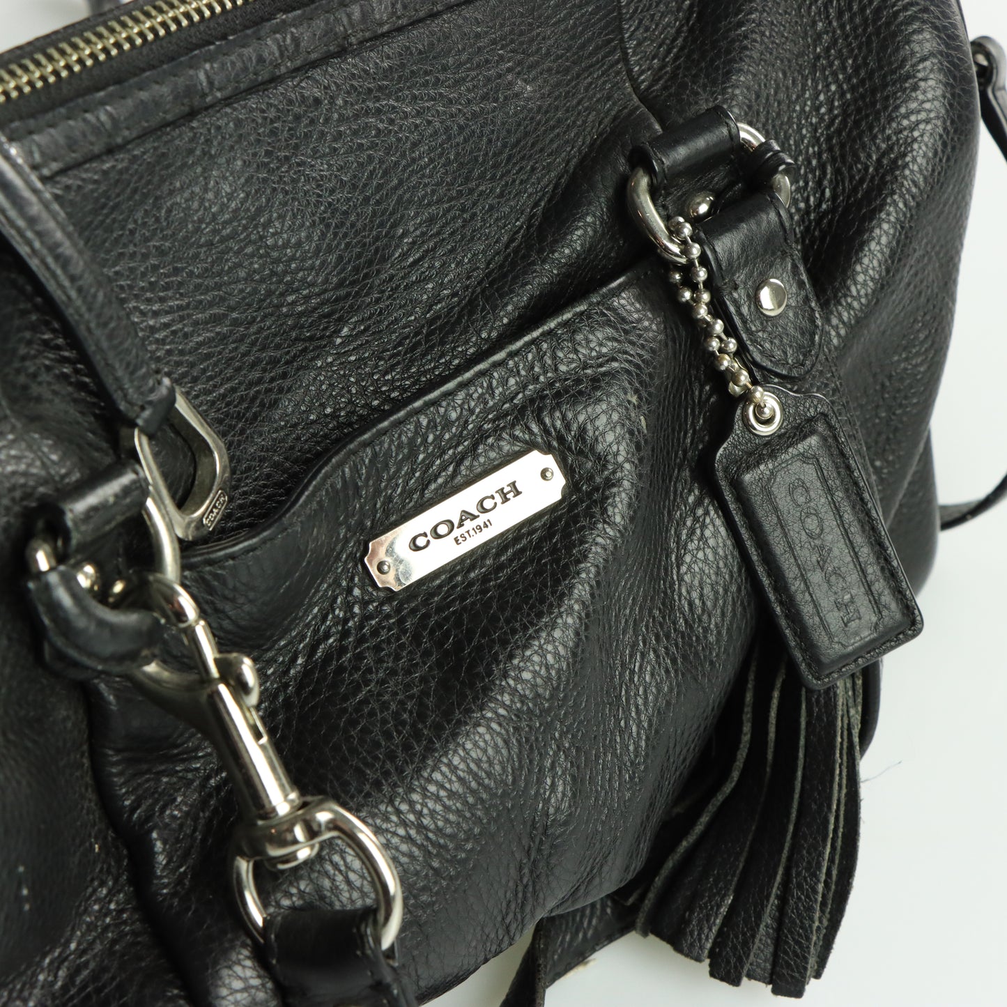 COACH 'Avery' Black Pebbled Leather Tassel Crossbody Satchel Handbag