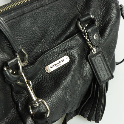 COACH 'Avery' Black Pebbled Leather Tassel Crossbody Satchel Handbag