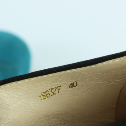 PRADA Teal Suede Bow Detail & Silver Brand Charm Ballet Flats (40)
