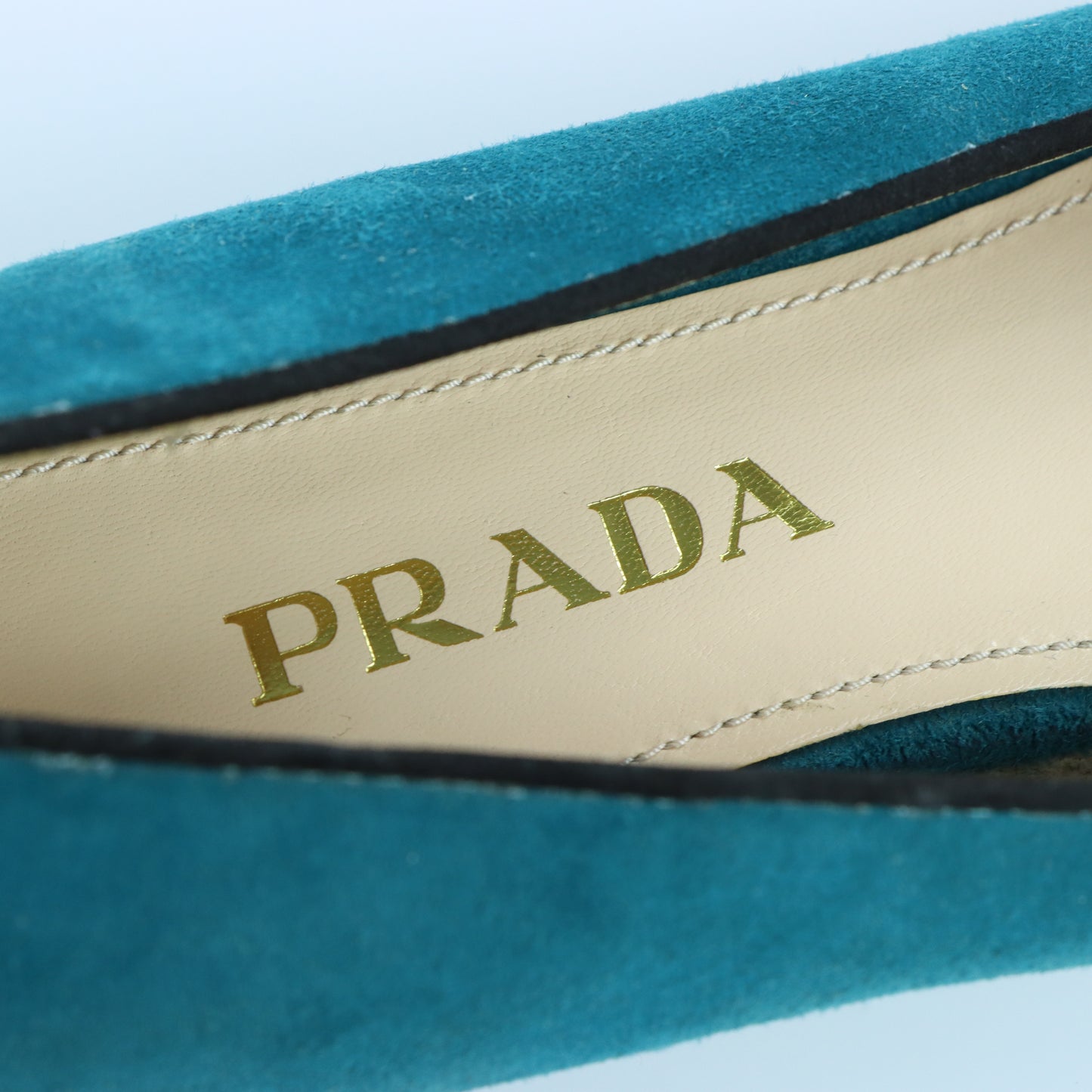 PRADA Teal Suede Bow Detail & Silver Brand Charm Ballet Flats (40)
