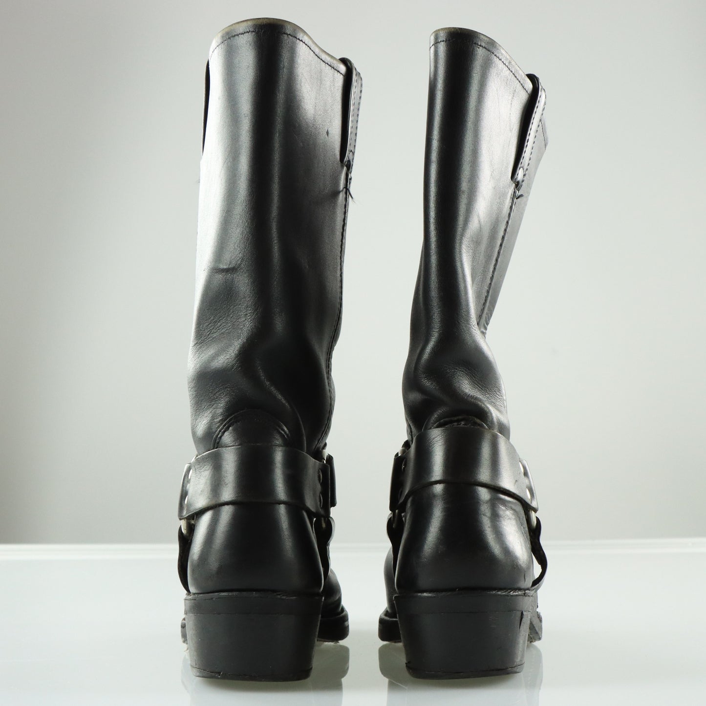 FRYE Black & Silver Harness Leather Motorcycle Boots (9.5)