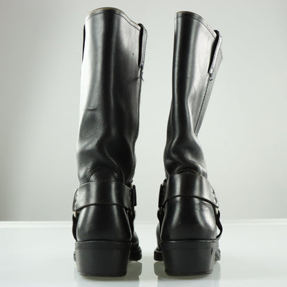 FRYE Black & Silver Harness Leather Motorcycle Boots (9.5)