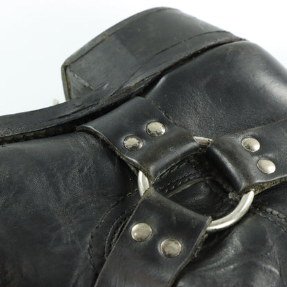 FRYE Black & Silver Harness Leather Motorcycle Boots (9.5)