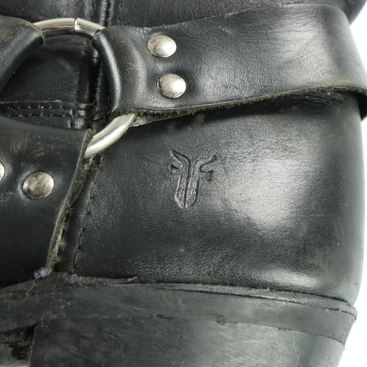 FRYE Black & Silver Harness Leather Motorcycle Boots (9.5)