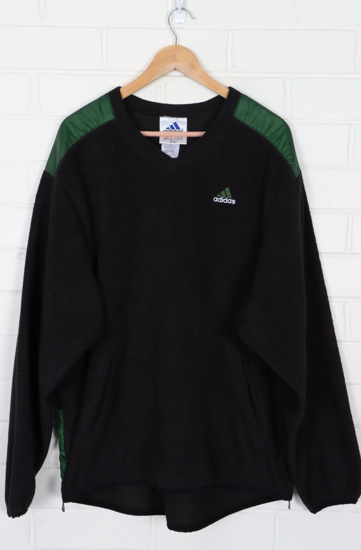ADIDAS Green & Black Colour Block Fleece Pullover (XL)