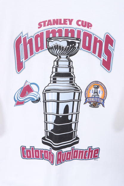 Stanley Cup Champions 2001 Colorado Avalanche NHL Hockey White T-Shirt (XL-XXL)