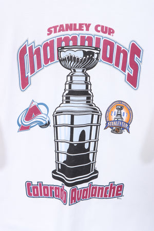 Stanley Cup Champions 2001 Colorado Avalanche NHL Hockey White T-Shirt (XL-XXL)