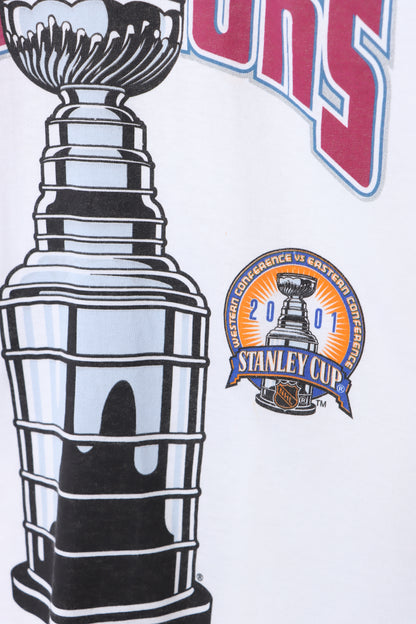 Stanley Cup Champions 2001 Colorado Avalanche NHL Hockey White T-Shirt (XL-XXL)