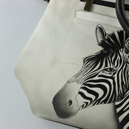 ANUSCHKA Zebra Crossing Leather Multi-Compartment RFID Blocker Pocket Crossbody Tote Bag