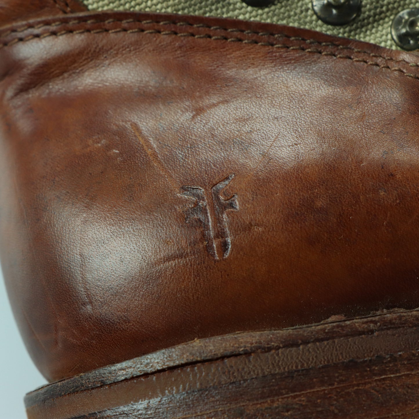 FRYE Brown Leather & Beige Canvas Studded Buckle Boots (8.5)