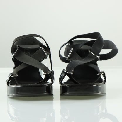 GUCCI Patent Leather Italian Made Black Adjustable Nylon Strap Wedges (8)