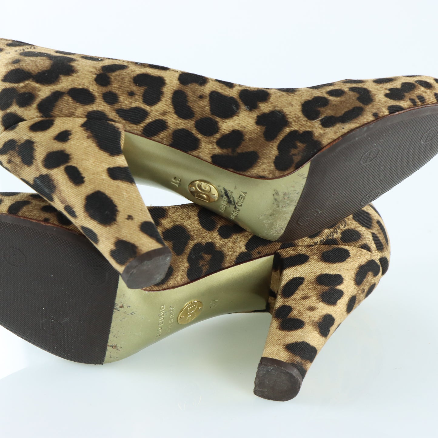 DOLCE & GABBANA Leopard Print Peep Toe Pump Heels (37)