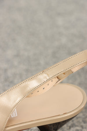 SALVATORE FERRAGAMO Pearlescent Gold Leather Slingback Kitten Heels (8.5)