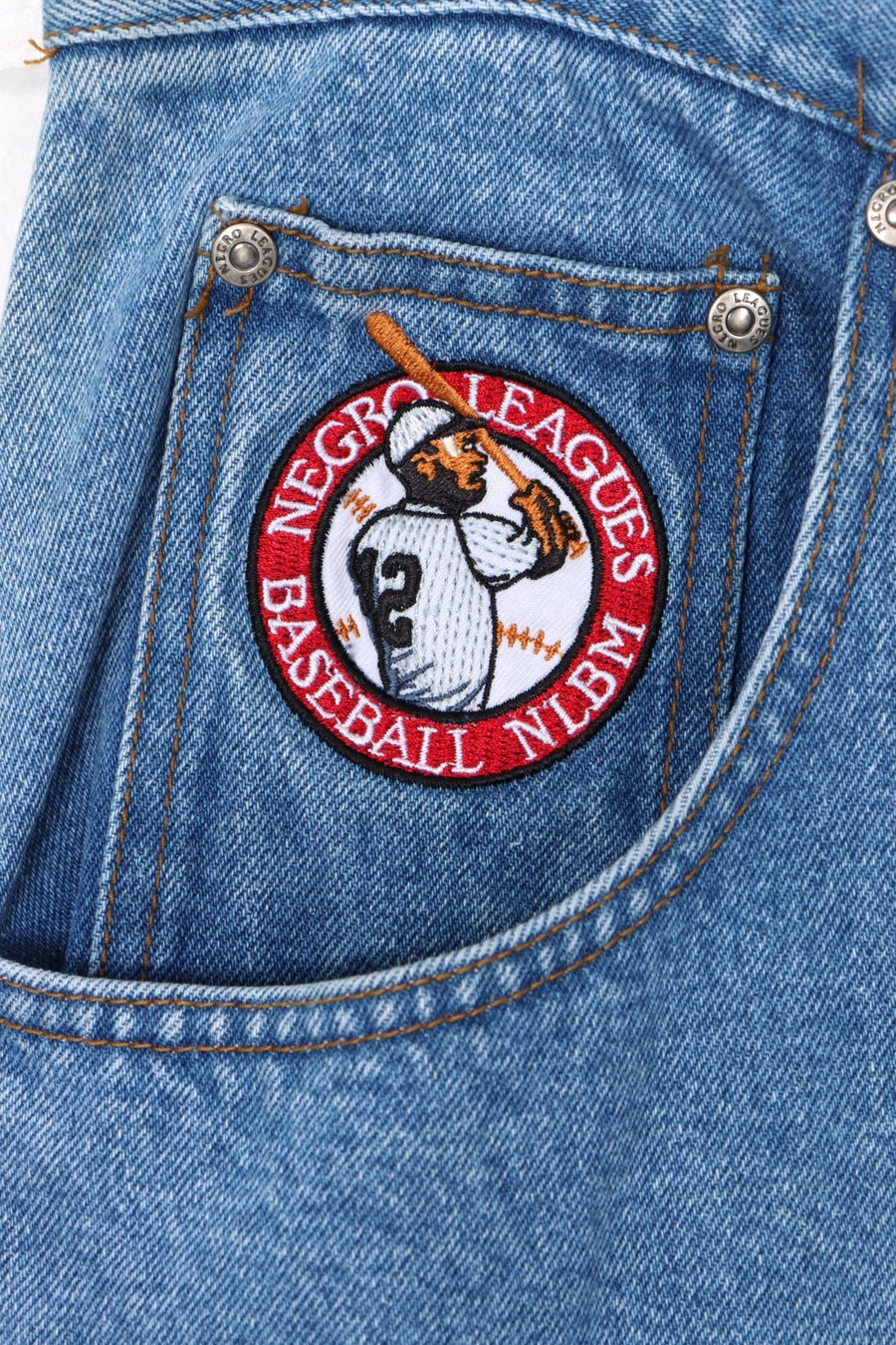 NLBM Baseball Team Logo Embroidered Jeans (38)