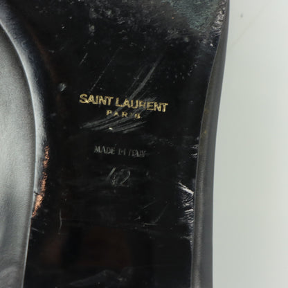 SAINT LAURENT Black Leather Italy Made Slip On Loafers (42)