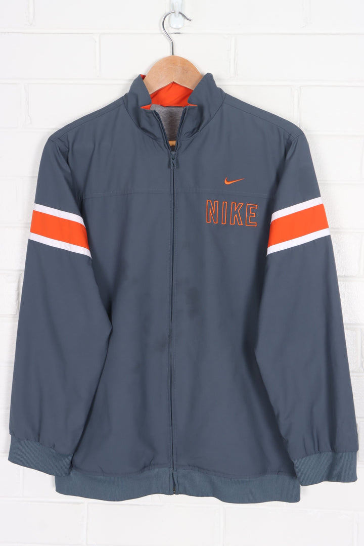 NIKE Grey & Orange Spell Out Swoosh Logo Lined Windbreaker Jacket (S-M)