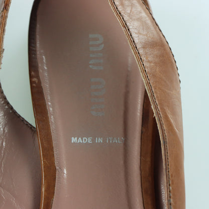 MIU MIU Hardware Slingback Italy Made Brown Leather Flats (38.5)
