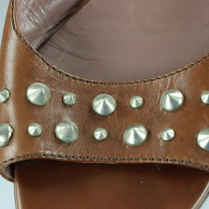 MIU MIU Hardware Slingback Italy Made Brown Leather Flats (38.5)
