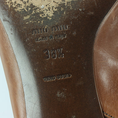 MIU MIU Hardware Slingback Italy Made Brown Leather Flats (38.5)
