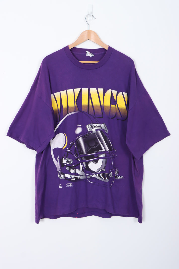 Vintage Minnesota Vikings Riddell 1994 Big Helmet USA Made Tee (XXL)