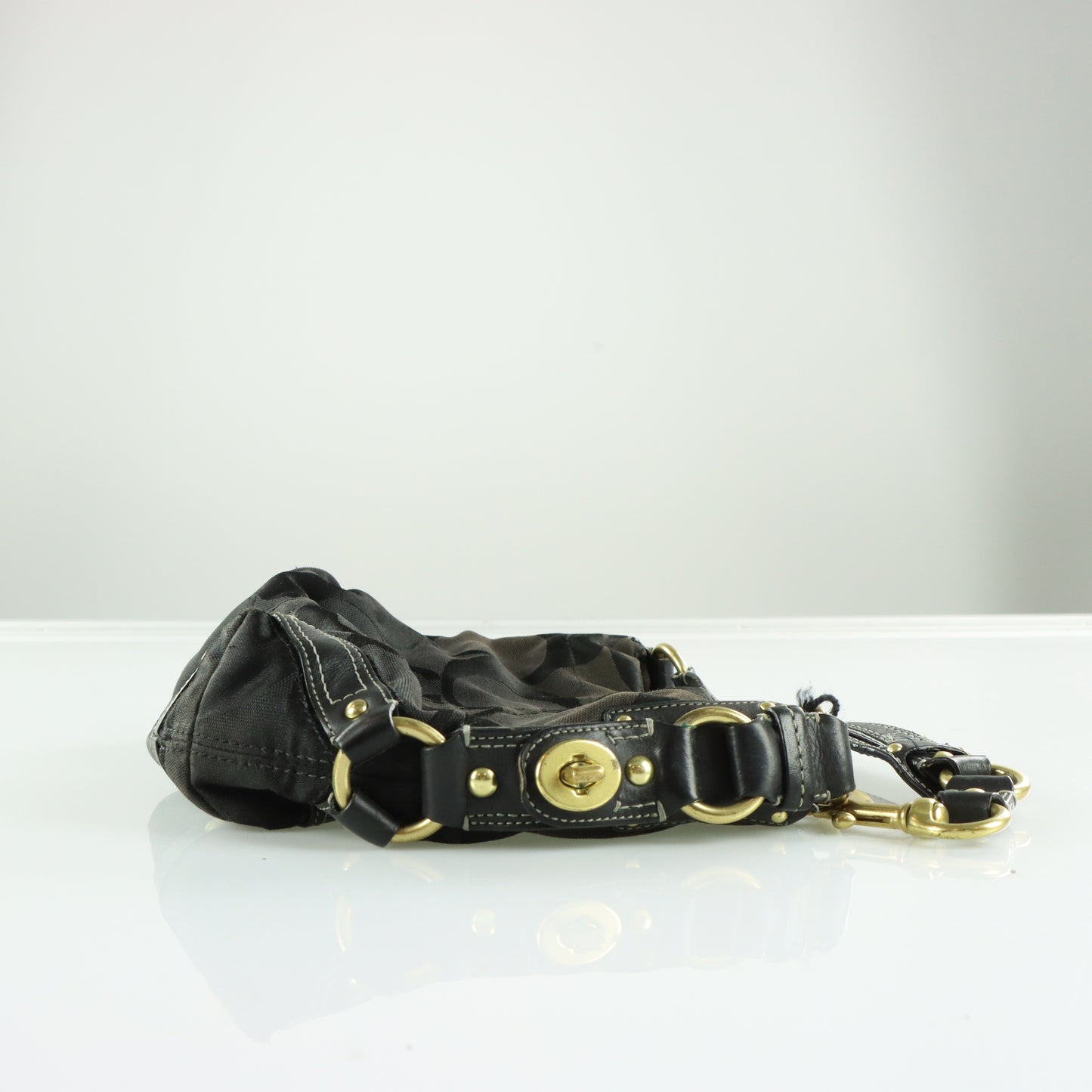 COACH Carly Signature Black Canvas Leather Hobo Shoulder Bag 10619