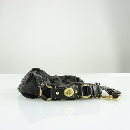 COACH Carly Signature Black Canvas Leather Hobo Shoulder Bag 10619