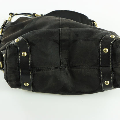 COACH Carly Signature Black Canvas Leather Hobo Shoulder Bag 10619