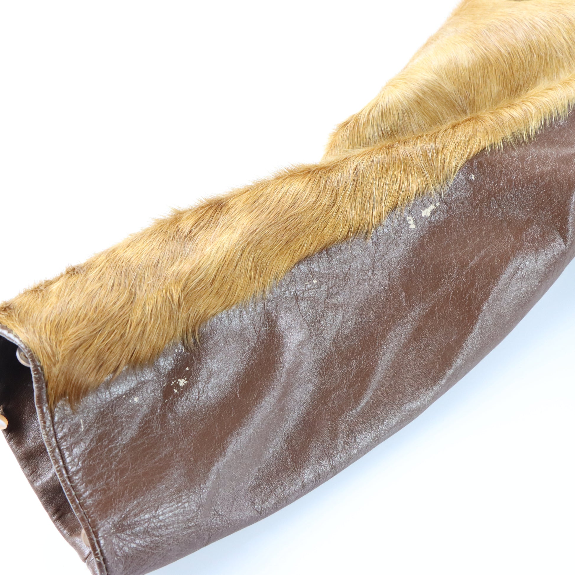 Vintage Light Brown Pony Hair Leather Side Pleat Long Coat (M) ***COCO Vintage Sole Melbourne