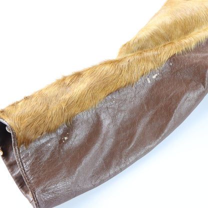 Vintage Light Brown Pony Hair Leather Side Pleat Long Coat (M) ***COCO Vintage Sole Melbourne