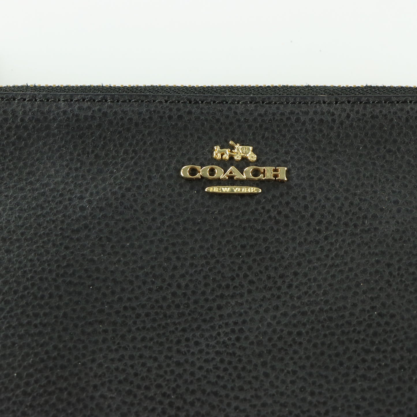 COACH Double Zip Black Pebble Leather Gold Hardware Wallet F87587