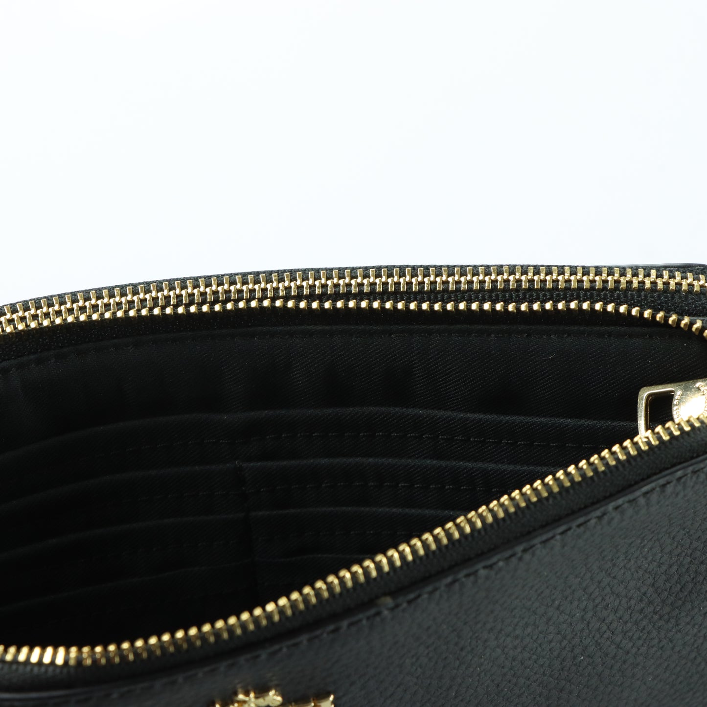 COACH Double Zip Black Pebble Leather Gold Hardware Wallet F87587