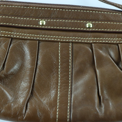 COACH Brown Leather Brass Buckle Wristlet Clutch Purse