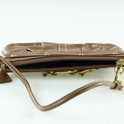COACH Brown Leather Brass Buckle Wristlet Clutch Purse
