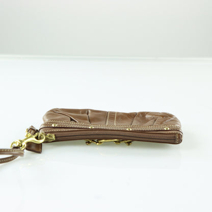COACH Brown Leather Brass Buckle Wristlet Clutch Purse